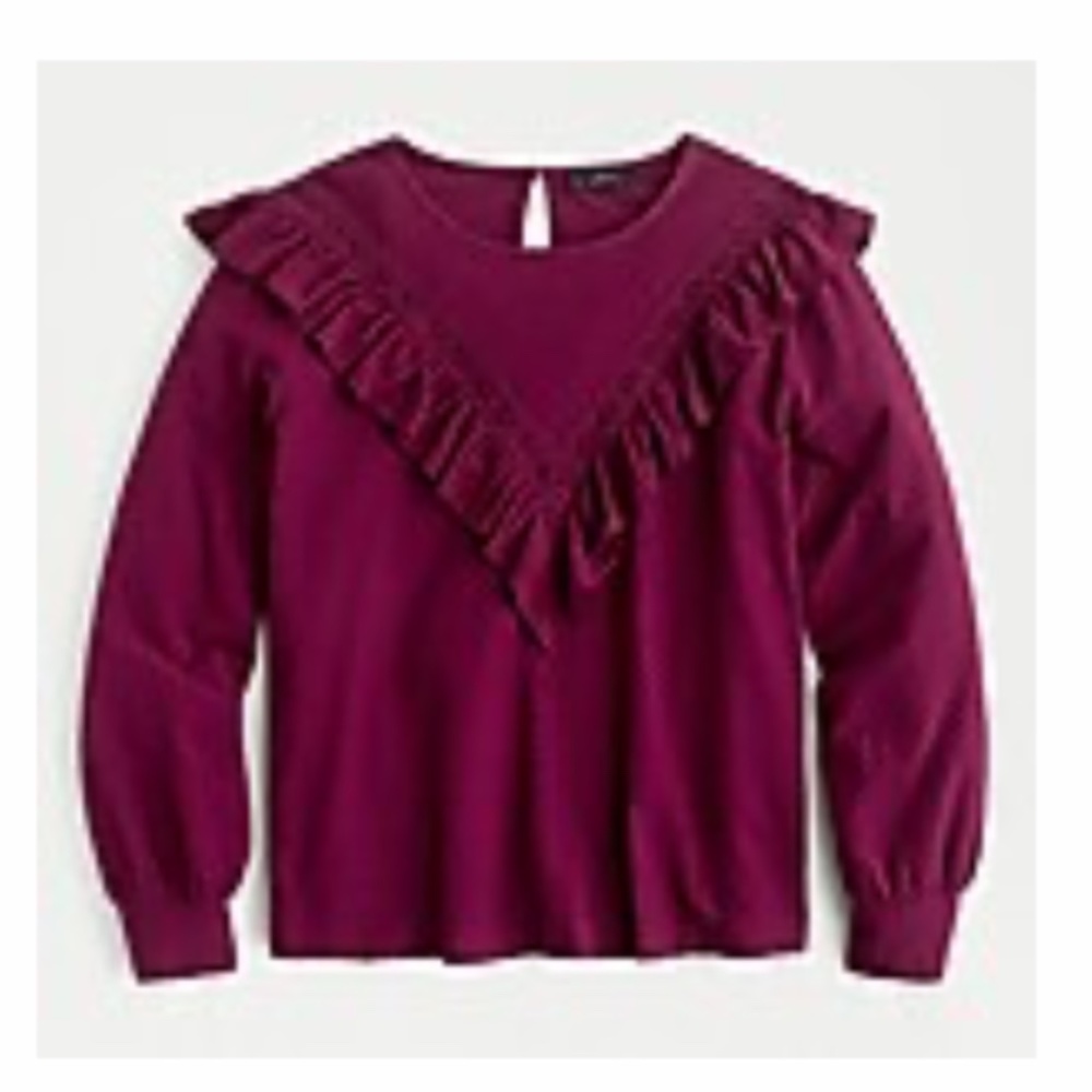 JCREW Ruffle Trim Knit Honeycomb Knit Cotton Top